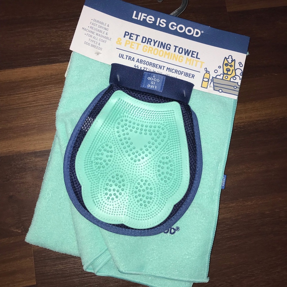 Life is Good Grooming Glove & Microfiber Pet Drying Towel NEW